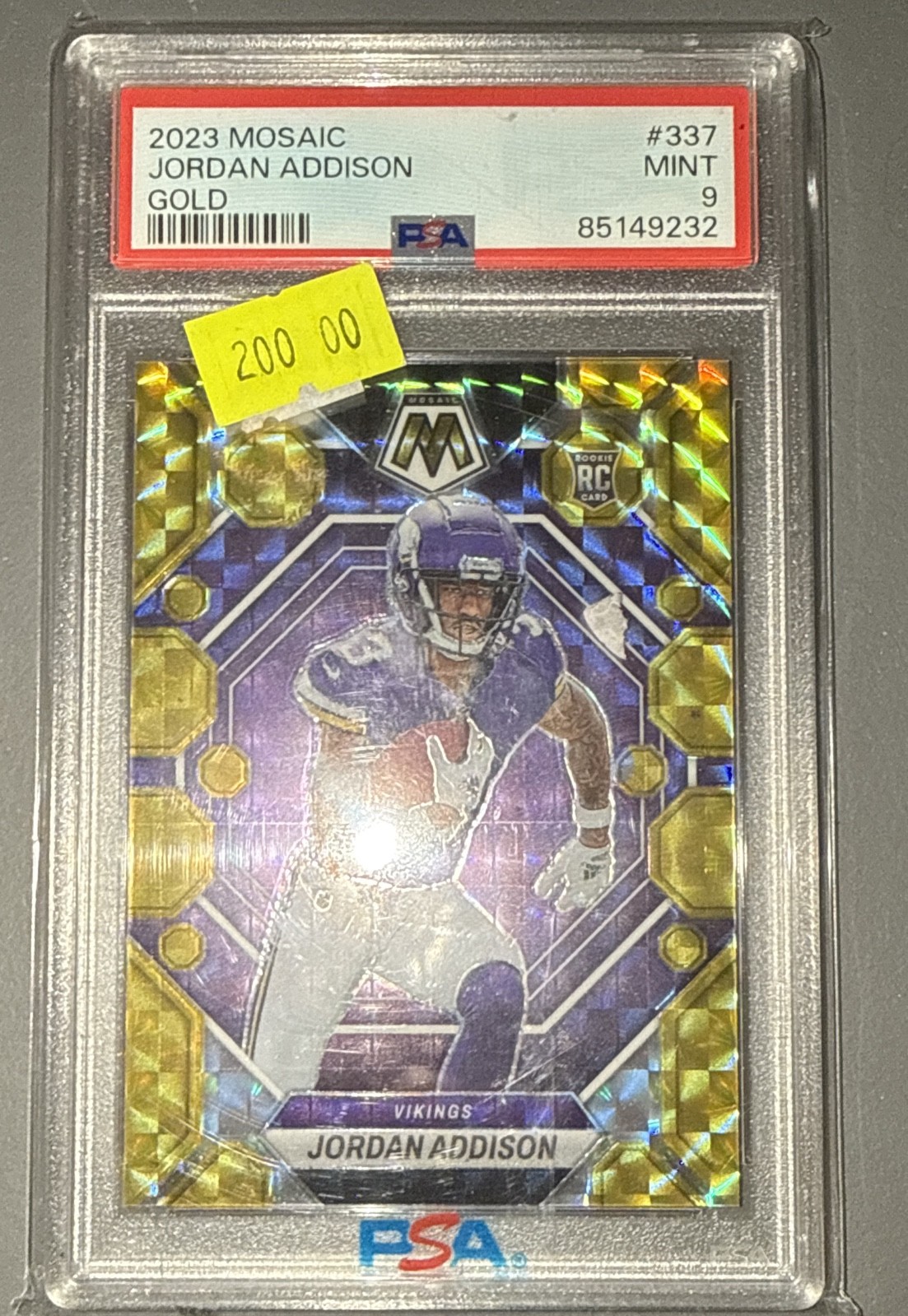 2023 Panini Mosaic - Rookies Jordan Addison #337 Gold Mosaic Prizm /10 (RC)