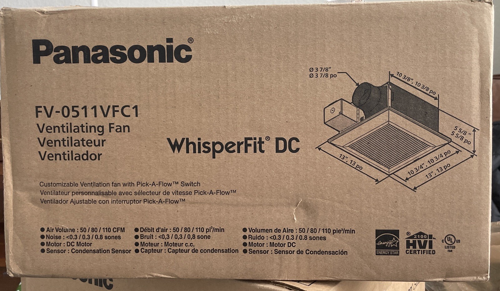 PANASONIC - WhisperFit DC Condensation Sensor Ceiling Exhaust Fan Fv-0511VFC1 PANASONIC - WhisperFit DC Condensation Sensor Ceiling Exhaust Fan Fv-0511VFC1