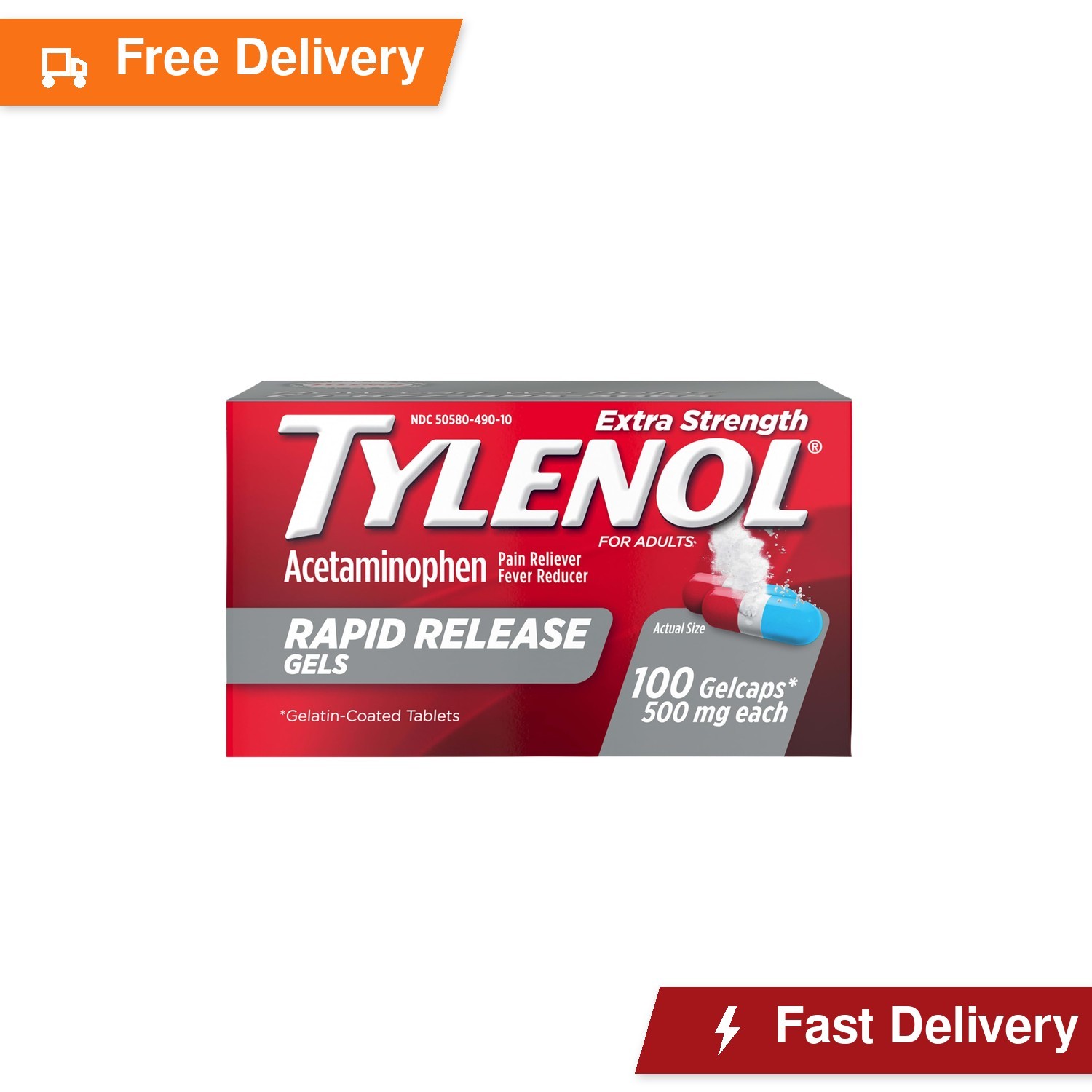 Tylenol Extra Strength Rapid Release Gels, 500 mg Acetaminophen, 100 Ct