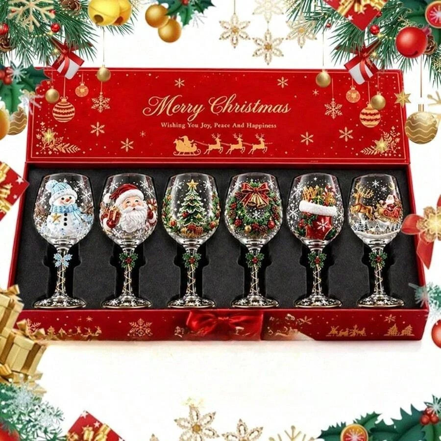 Christmas Wine Glass Collection Gift Box Set 6PC