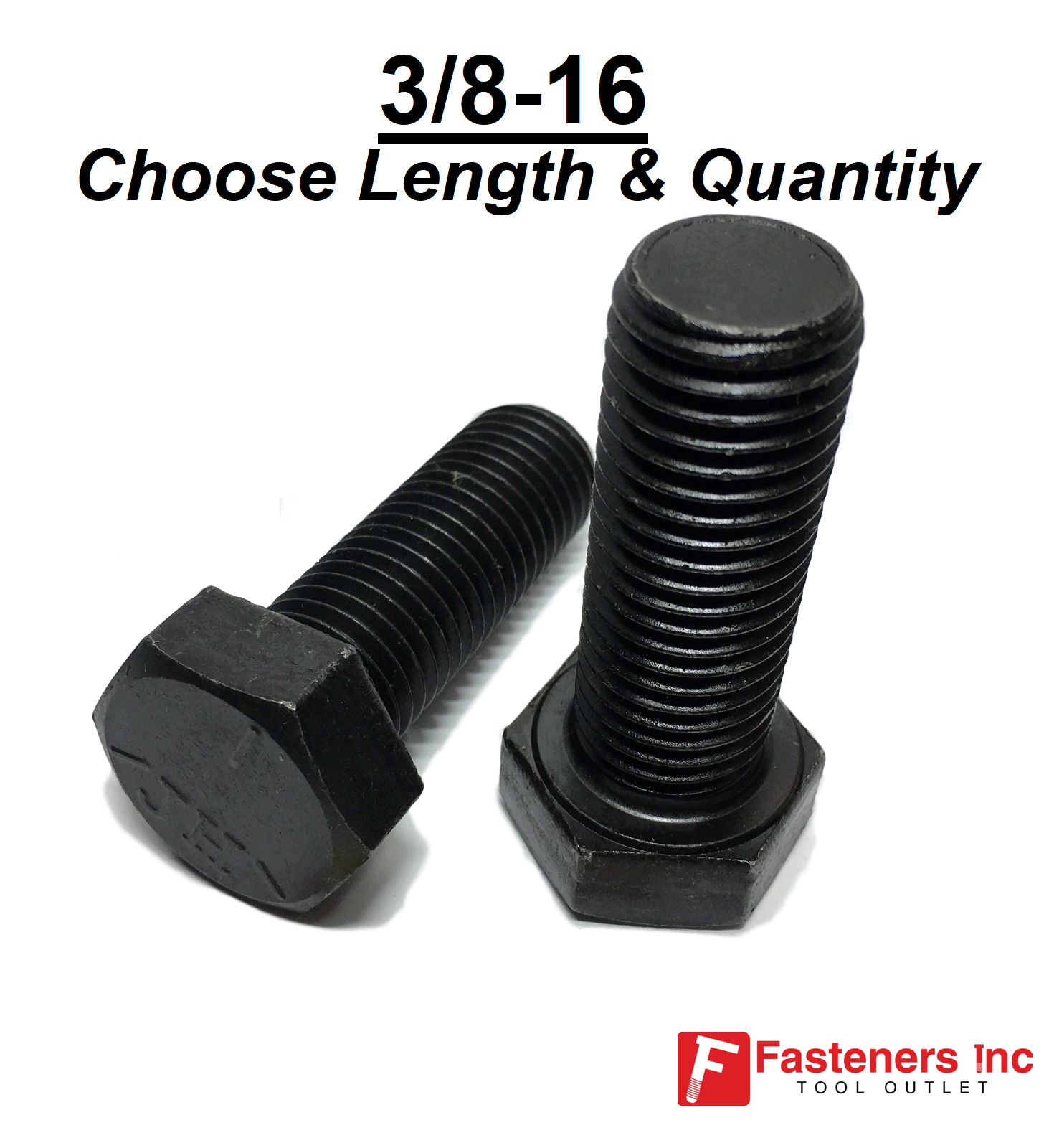 3/8-16 Hex Bolt Plain Black Steel Grade 5 Cap Screw (Choose Length & Qty)