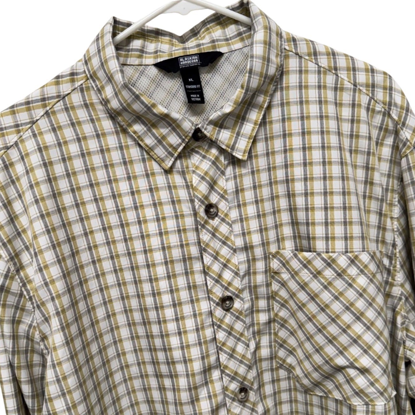 Alaskan Hardgear Duluth Mens XL Plaid Button Down Shirt Performance Yellow Gray