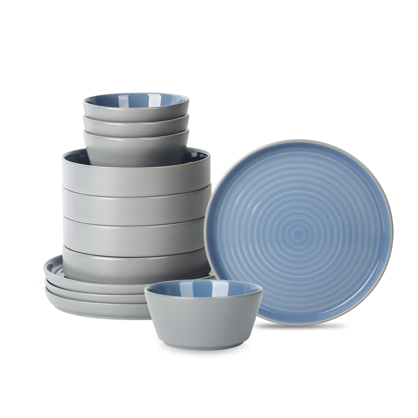 Stone Lain Elica 12-Piece Modern Dinnerware Set Stoneware, Plates and Bowl Se...