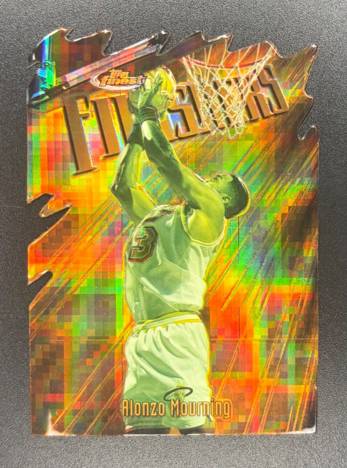 1997 Topps Finest Alonzo Mourning Diecut Embossed Gold Refractor /74 #166 Knicks