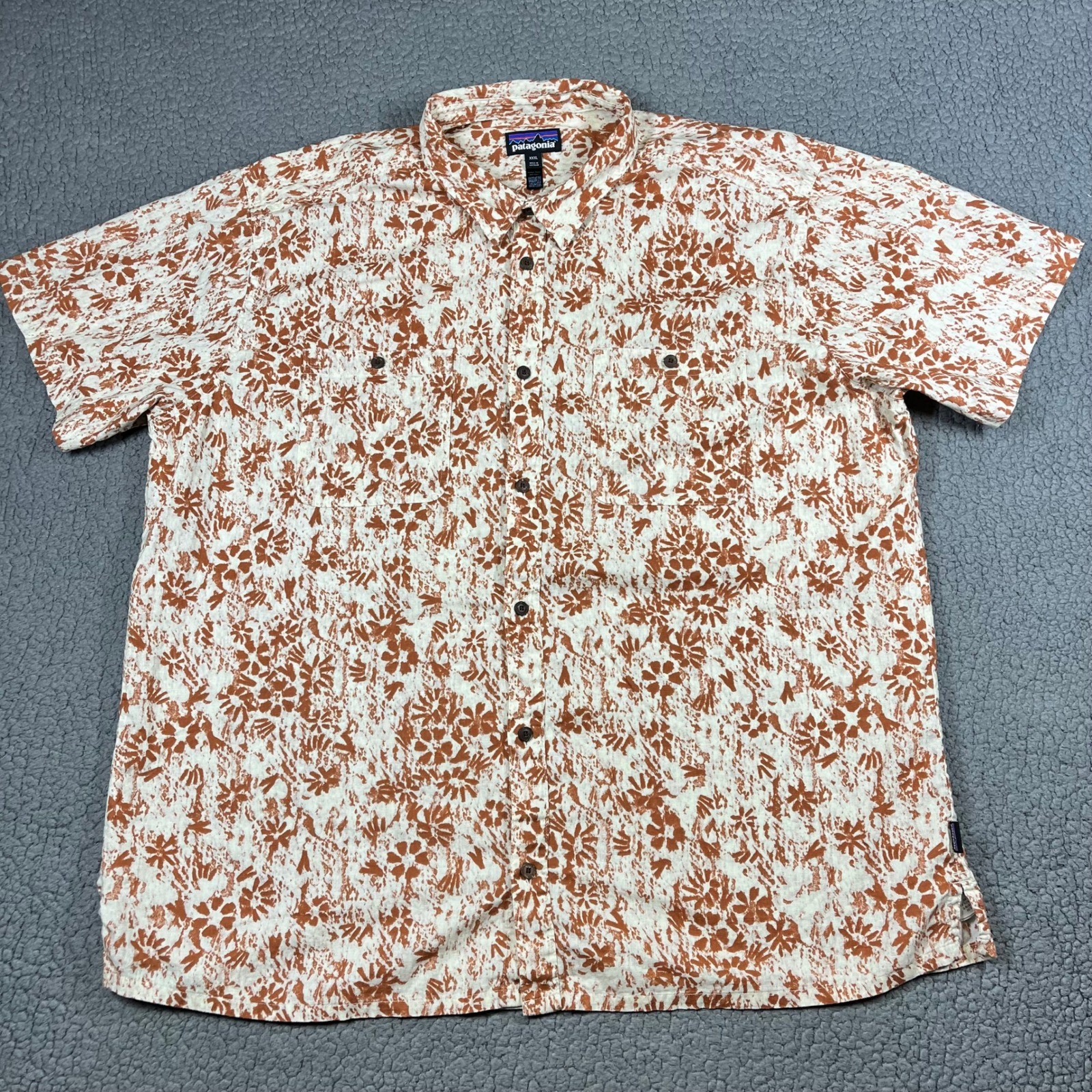 Patagonia Back Step Shirt Mens XXXL Hemp Organic Cotton SS Floral Print Rust