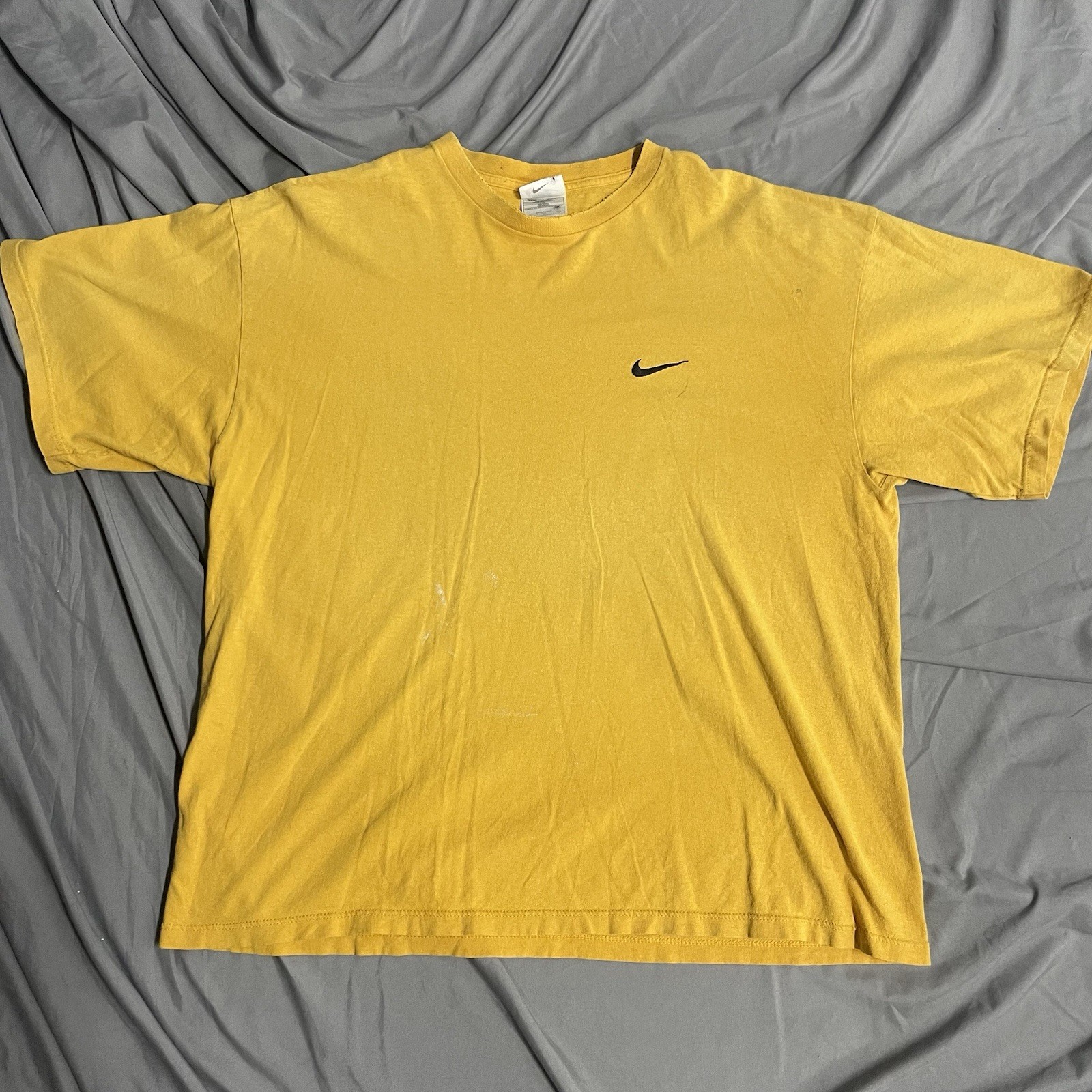 Vintage 90s Nike Yellow Embroidered Swoosh Logo Distressed T Shirt XL USA Made Vintage 90s Nike Yellow Embroidered Swoosh Logo Distressed T Shirt XL USA Made
