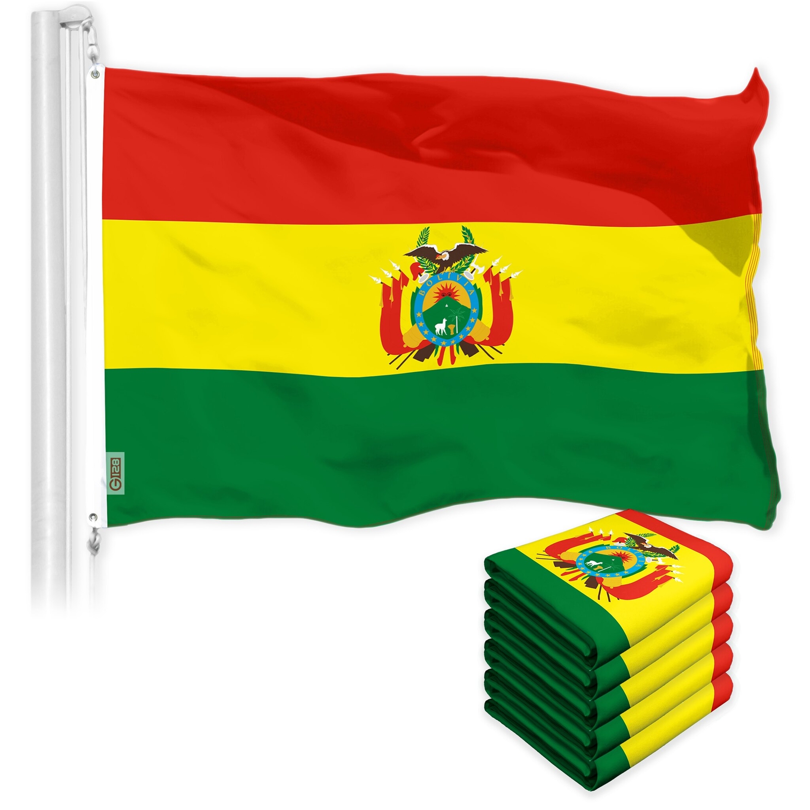 NEW G128 Bolivia Flag 5-Pack 3x5 FT, Bolivian Printed 300D Polyester
