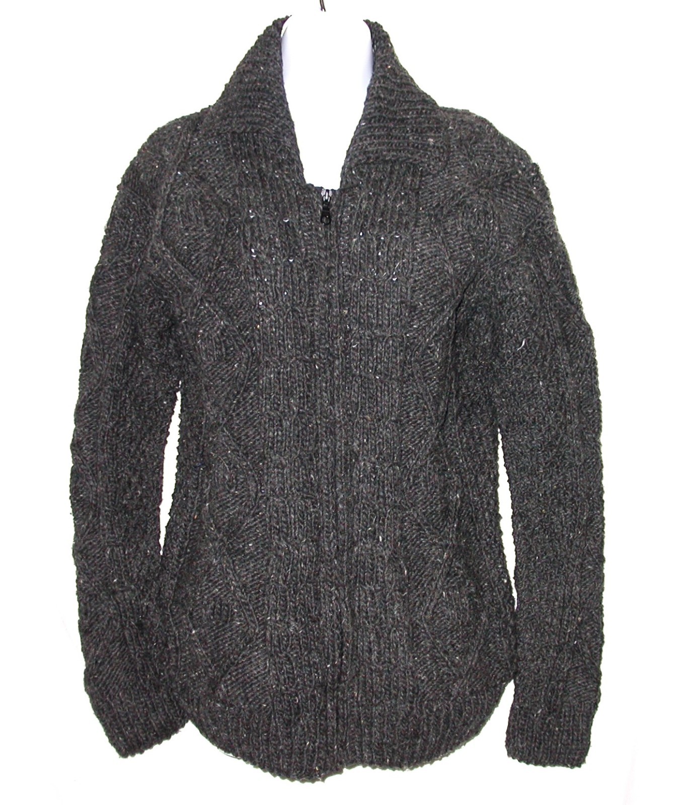 Vintage Sisandina Wool Sweater Sz M Full Zip Cable Knit Gray Handknit Artisan