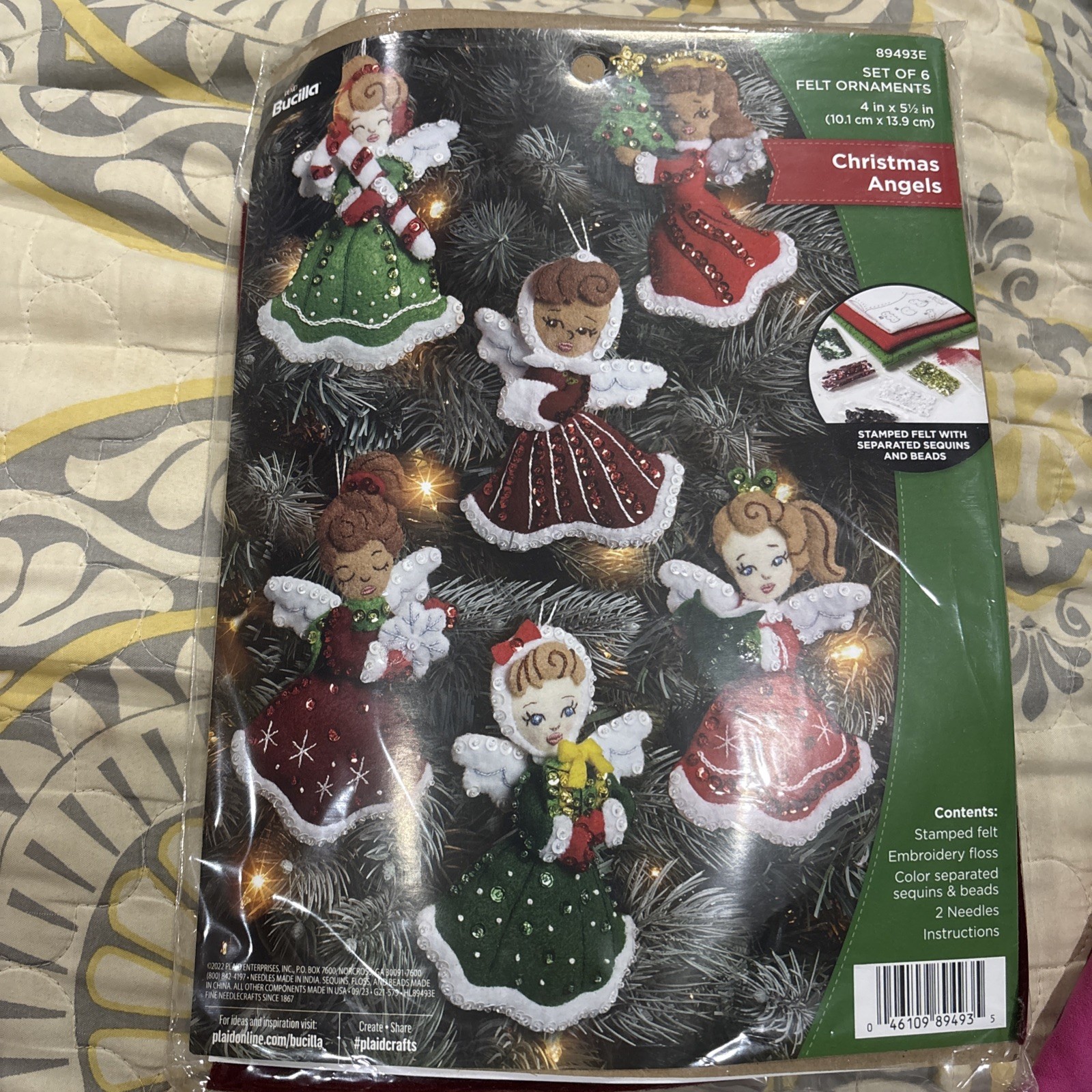 Bucilla Felt Ornaments Applique Kit Set Of 6 Christmas Angels 89493E