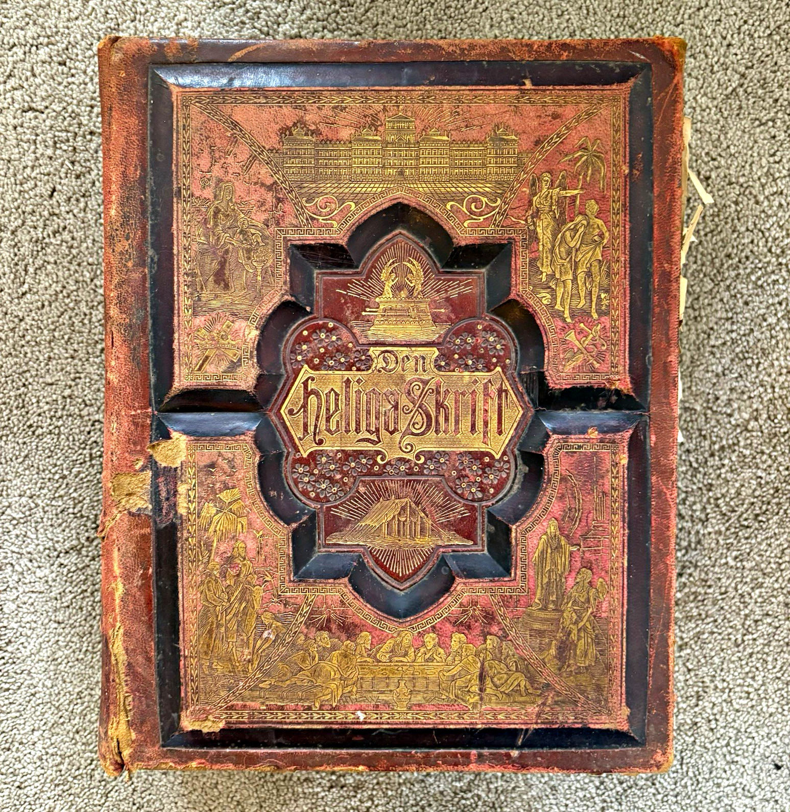 ⁠Antique 1880s Swedish Family Bible Den Heliga Skrift Gustave Doré Leather 