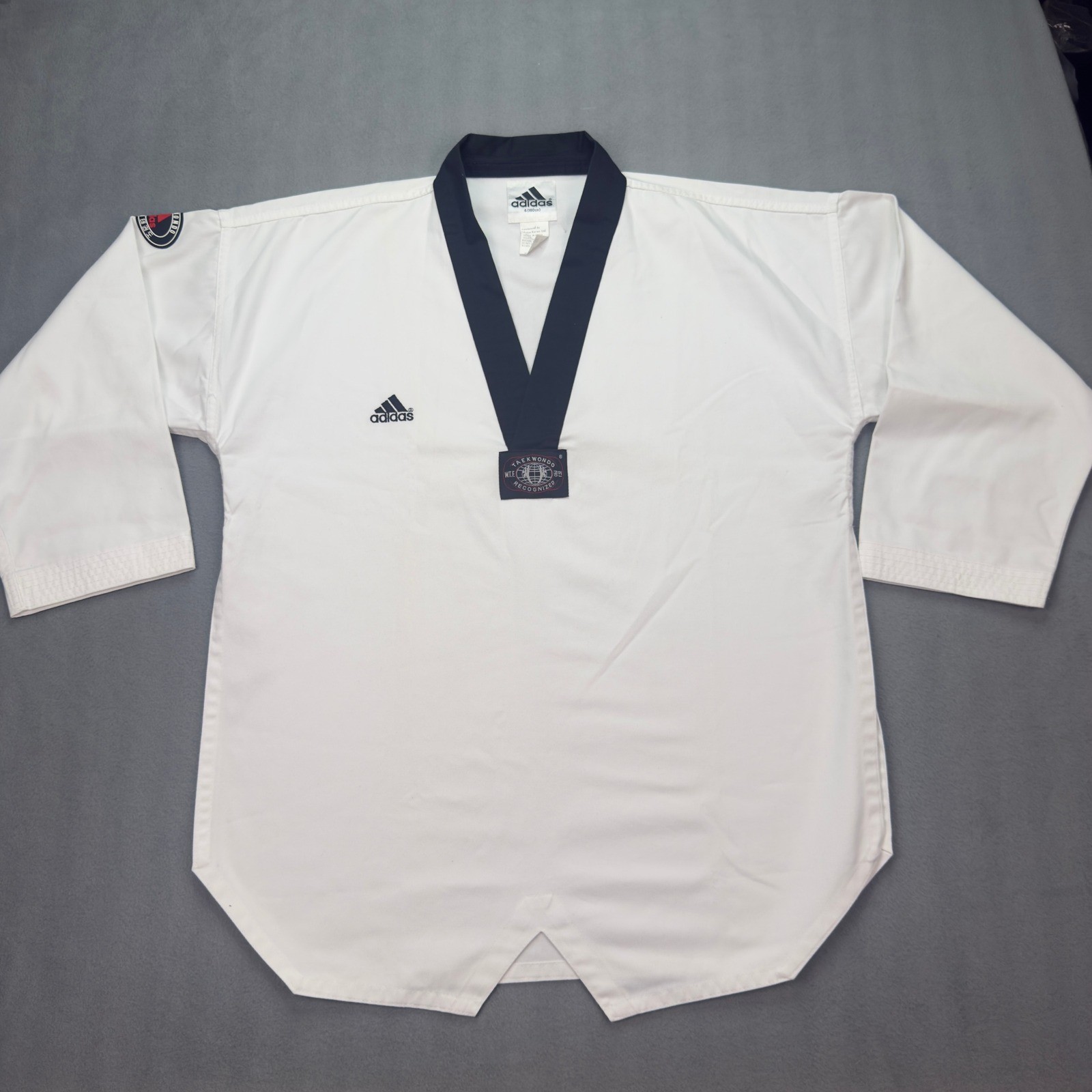 Adidas Taekwondo Dobok Uniform Top Size 4 180cm White Black Trim WTF Recognized
