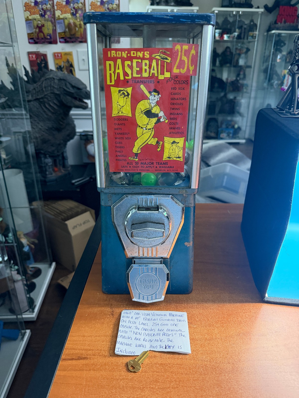 1960's Oak Vista Gumball machine Baseball Iron-ons with Key Mancave