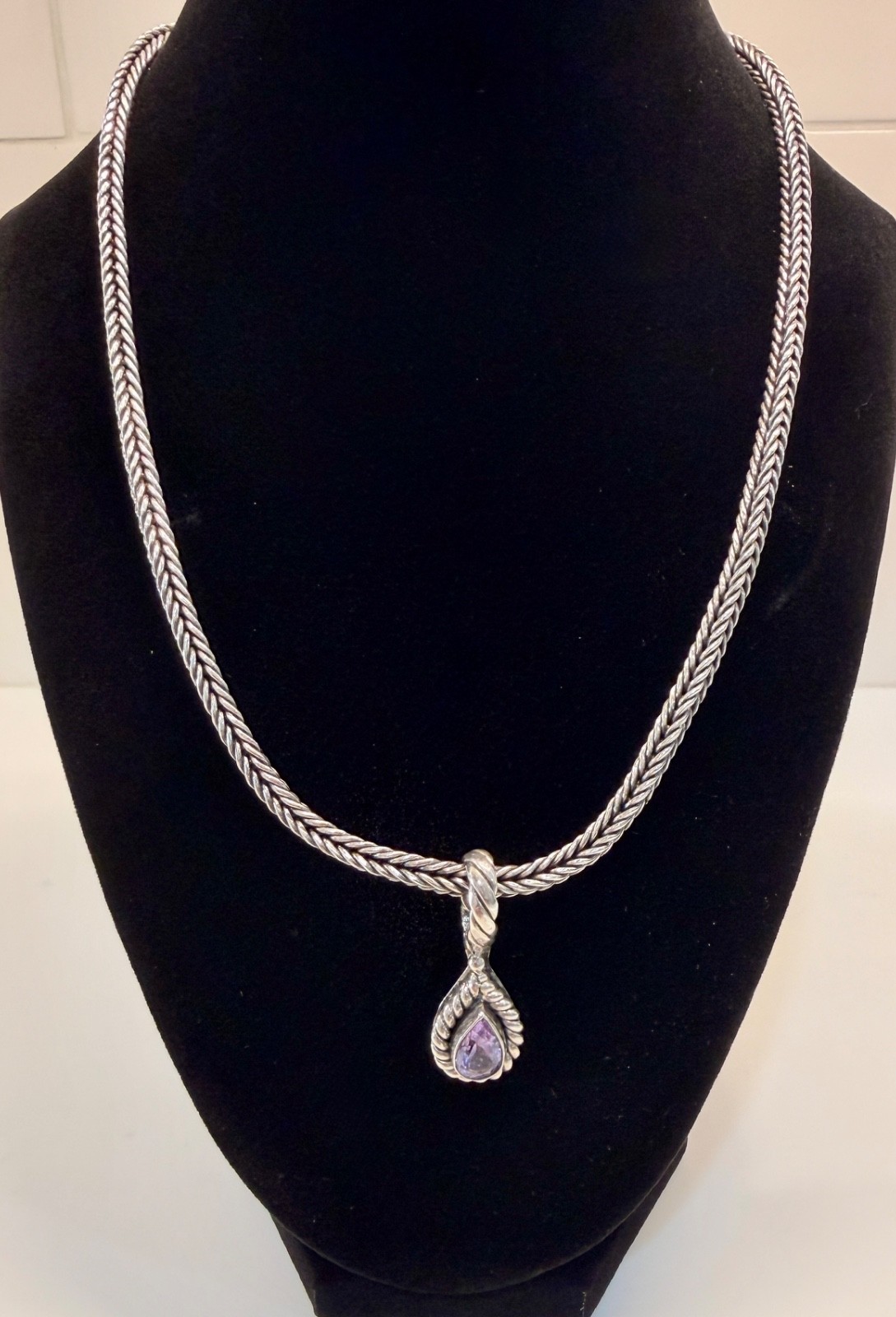 lois hill franco style chain with amethyst stone 925 Sterling Silver 52 grams