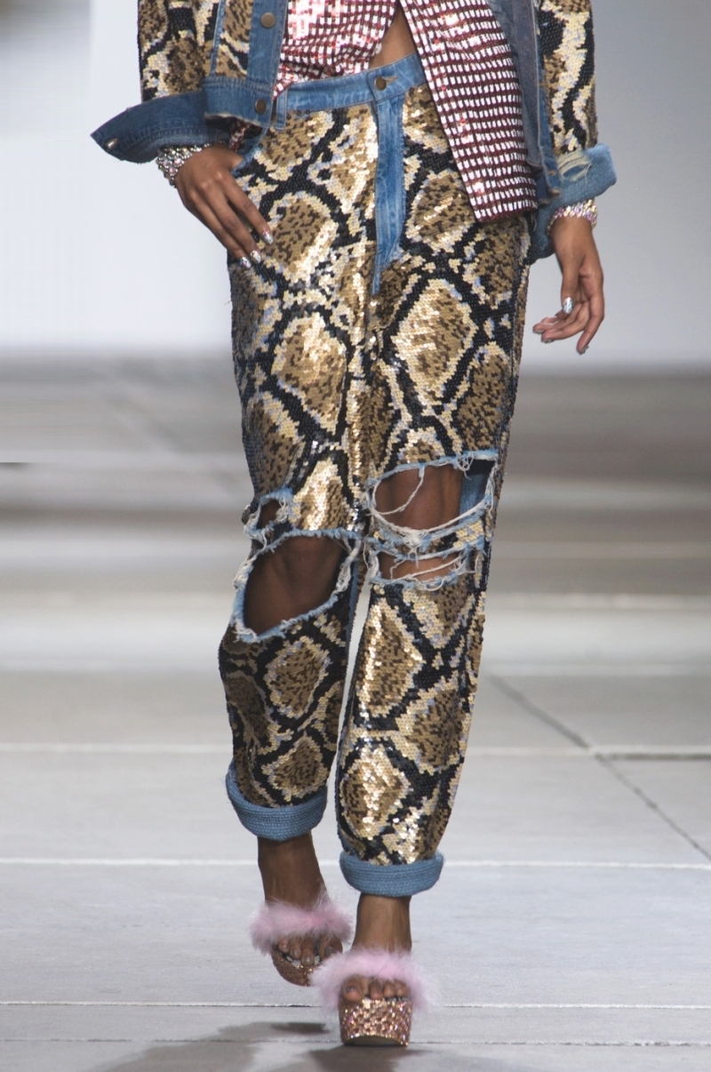 ASHISH Snake Print Sequin Embellished Boyfriend Distressed Denim Jeans XS or S