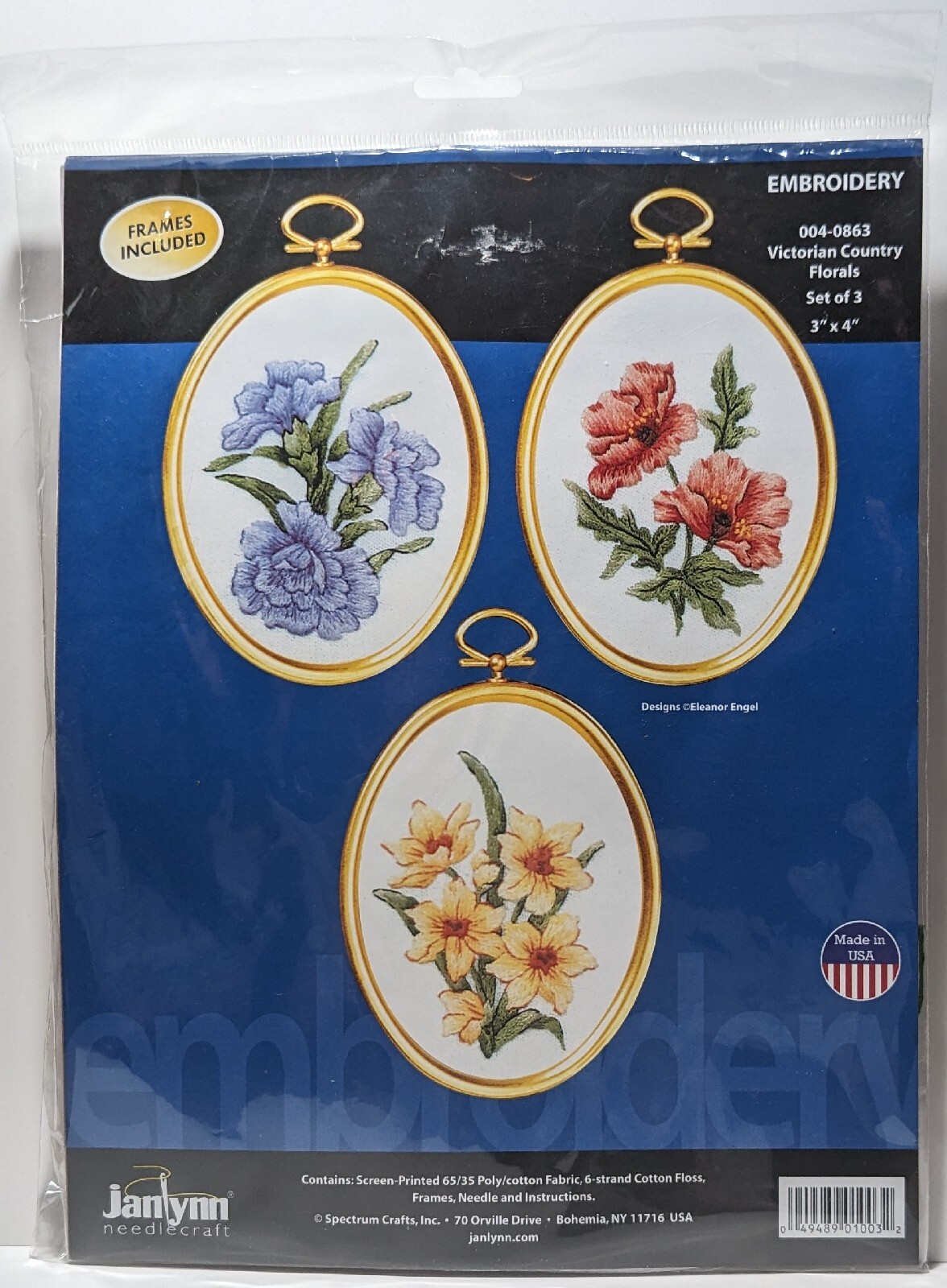 Janlynn Embroidery VICTORIAN COUNTRY FLORALS Set of 3 Kit 004-0863 NEW Engel MIP