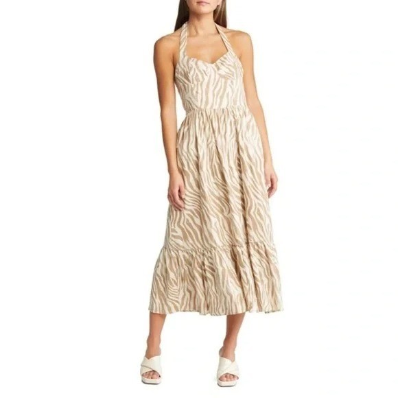NWT BARDOT NALA MIDI DRESS IN BEIGE TIG SZ 4US 🔥✨✨✨