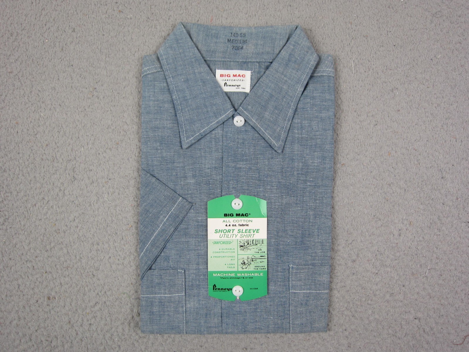 Vintage Big Mac Shirt Mens Medium Blue Penneys Sanforized Utility Chambray Work