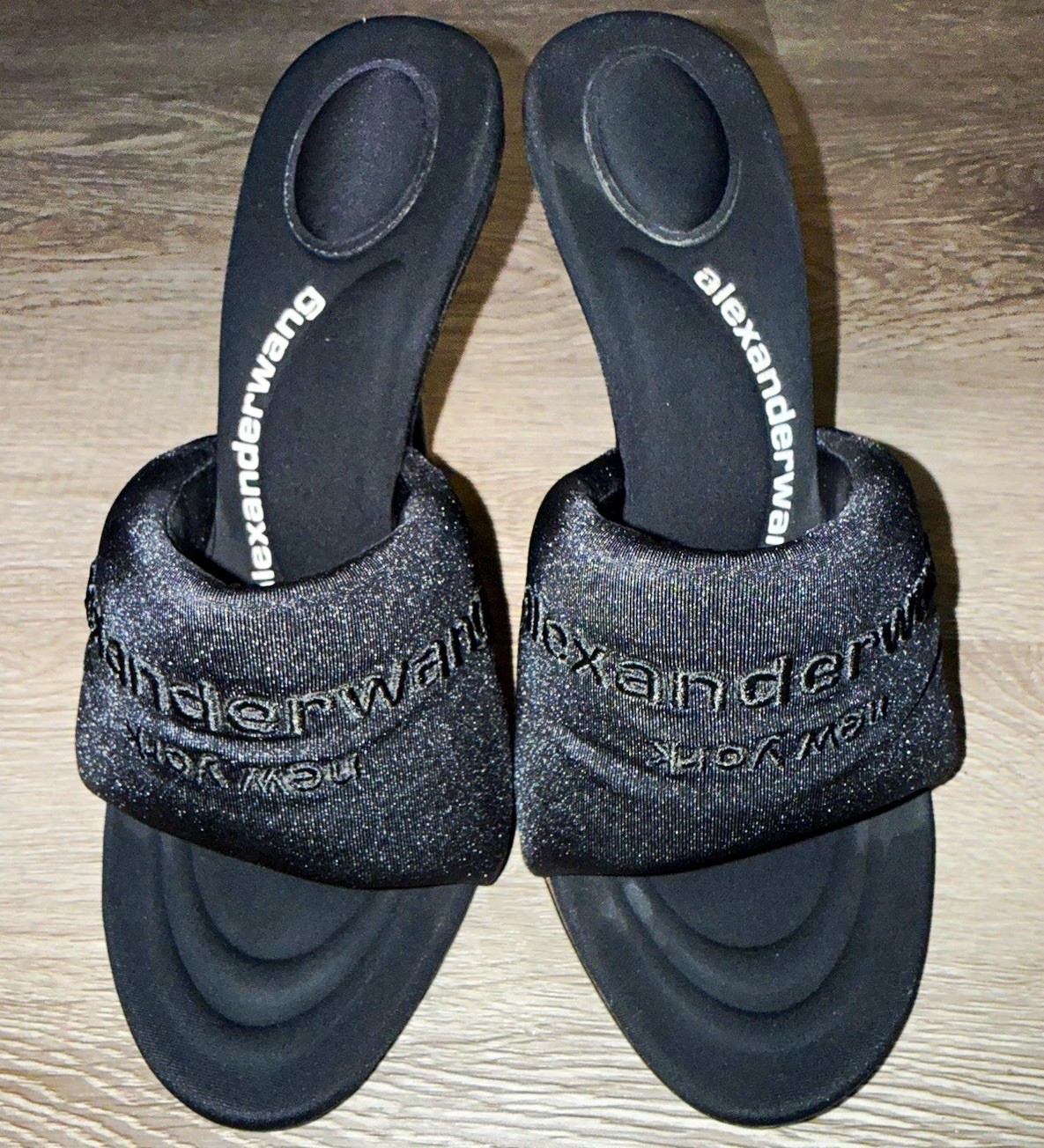 Alexander Wang Black Logo Open Toe Mule Heels Nylon Slip-On Women’s 5