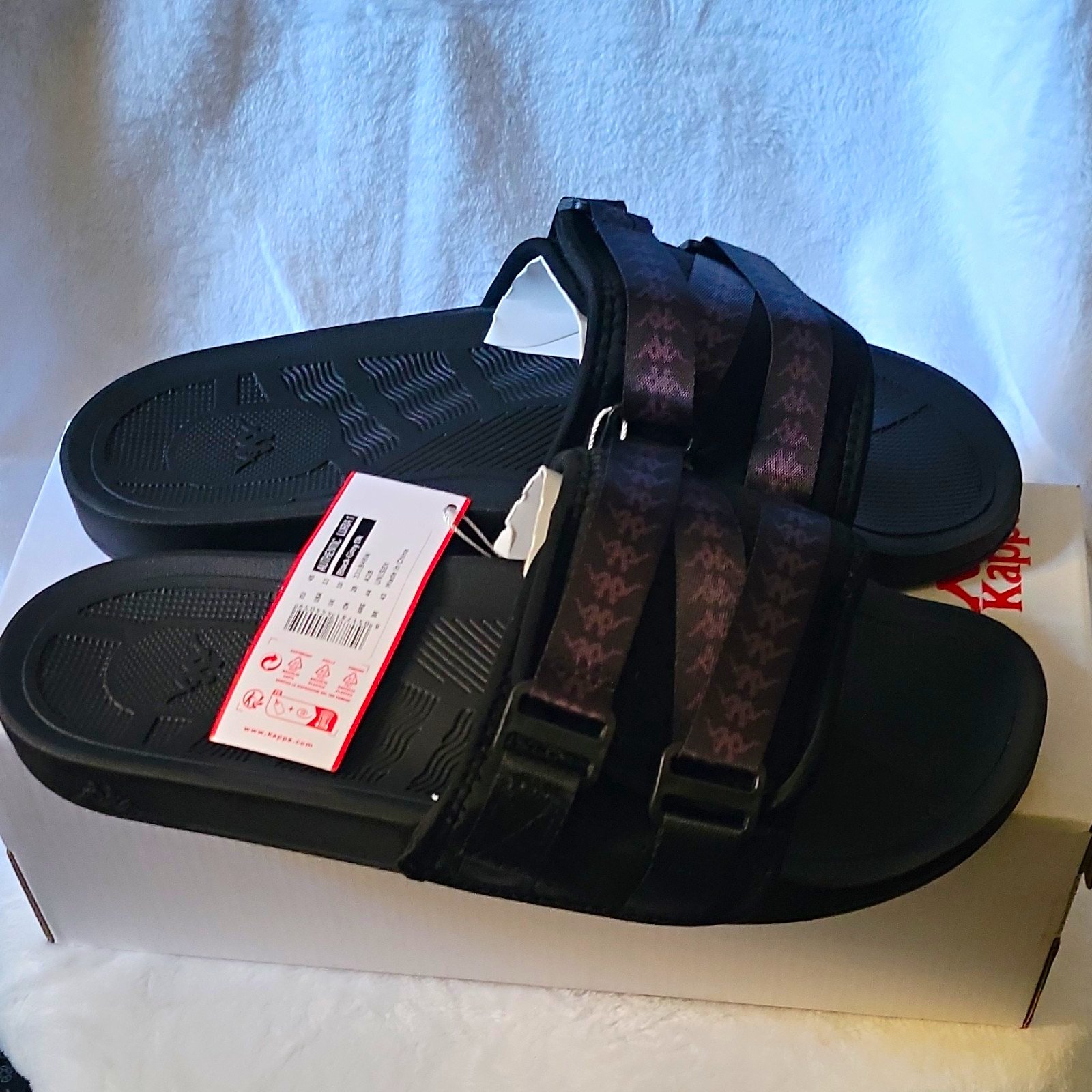 Kappa Authentic Luria 1 Slide Sandals Black/Gray Adjustable Buckle US 11 EU 45