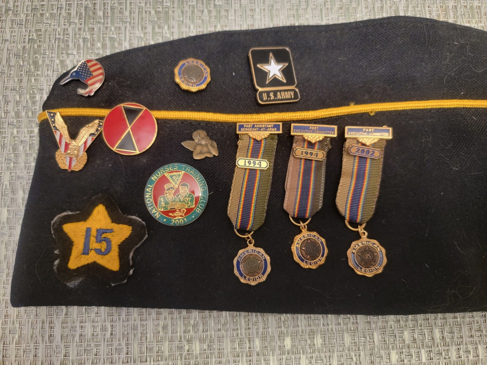 Vintage American Legion Cap 295 Cypress California with pins and metals attached Vintage American Legion Cap 295 Cypress California with pins and metals attached
