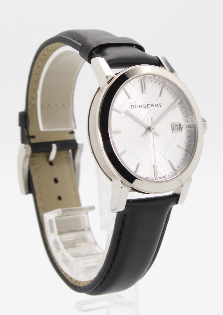 BURBERRY The City 38MM BU9008 Silver Dial Black Leather Strap