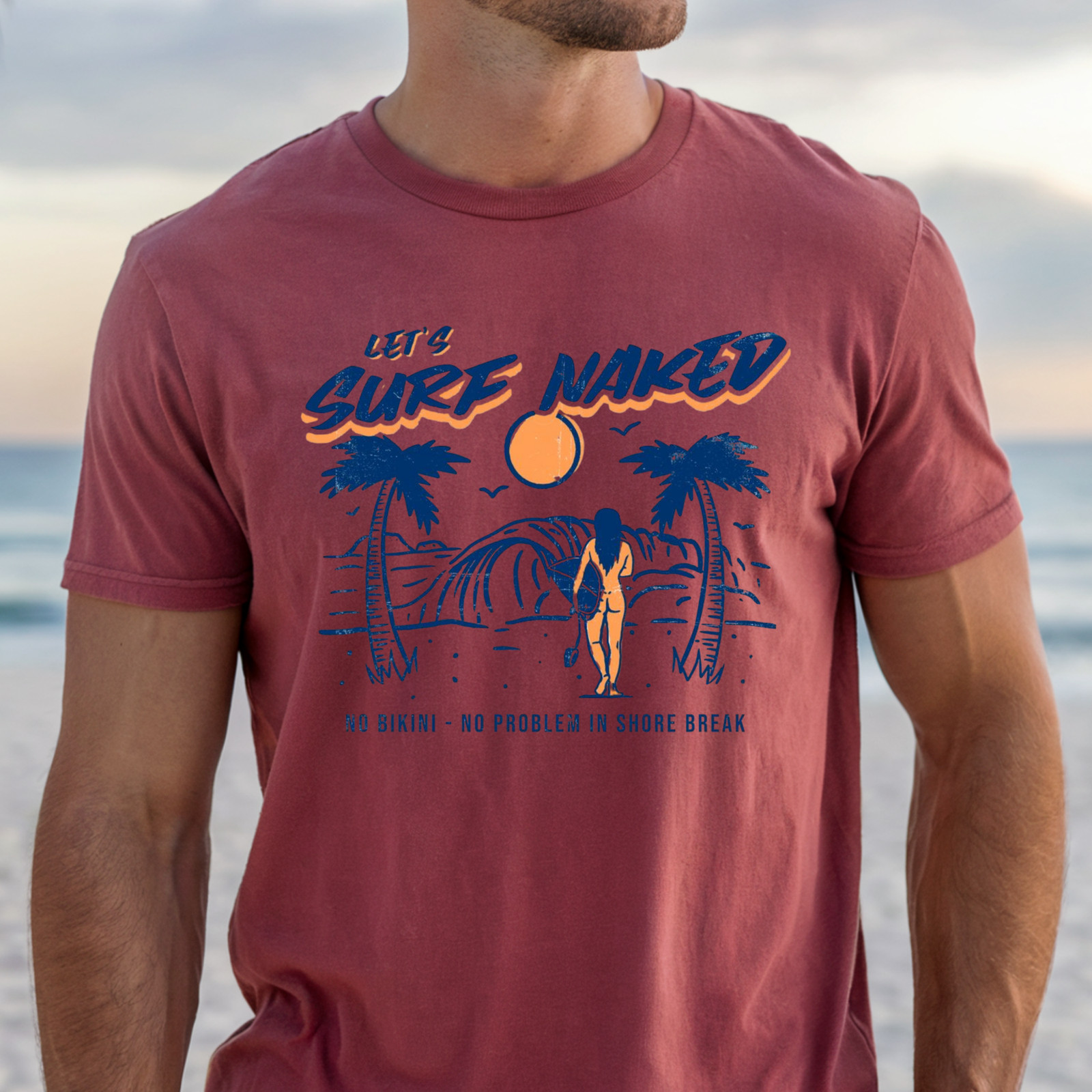 Let's Surf Naked graphic T-shirt, Chill Beach Vibe Tee, Gift for Surfers