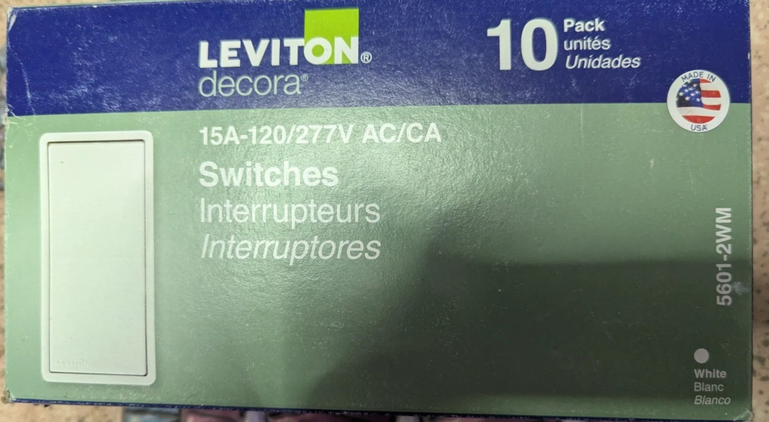 Leviton Decora 15 A Single Pole Rocker Switch - White (10 Pack) - 5601-2WM Leviton Decora 15 A Single Pole Rocker Switch - White (10 Pack) - 5601-2WM