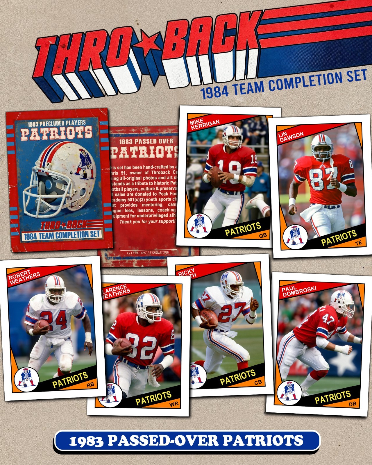 THROBACK custom Football 1984 New England Patriots NFL 7-Card Set Topps Kerrigan