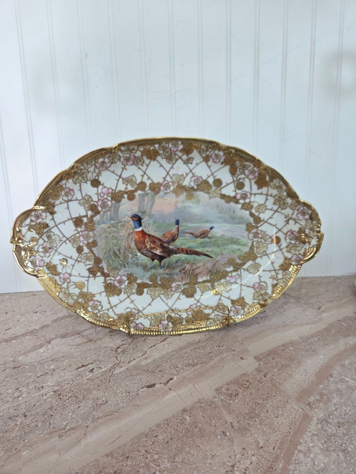 Antique Hand Painted Nippon Pheasant Platter 17\