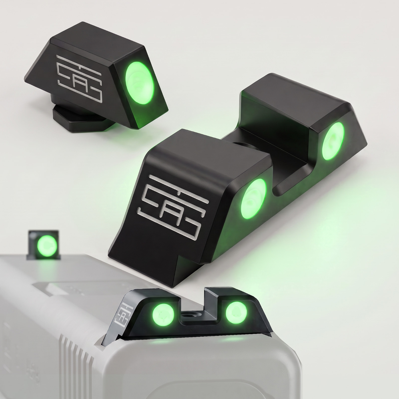 TSA Big Dot OOO Green Glow Sights for Glock 17 19 19X 26 34 45 Gen 1-6
