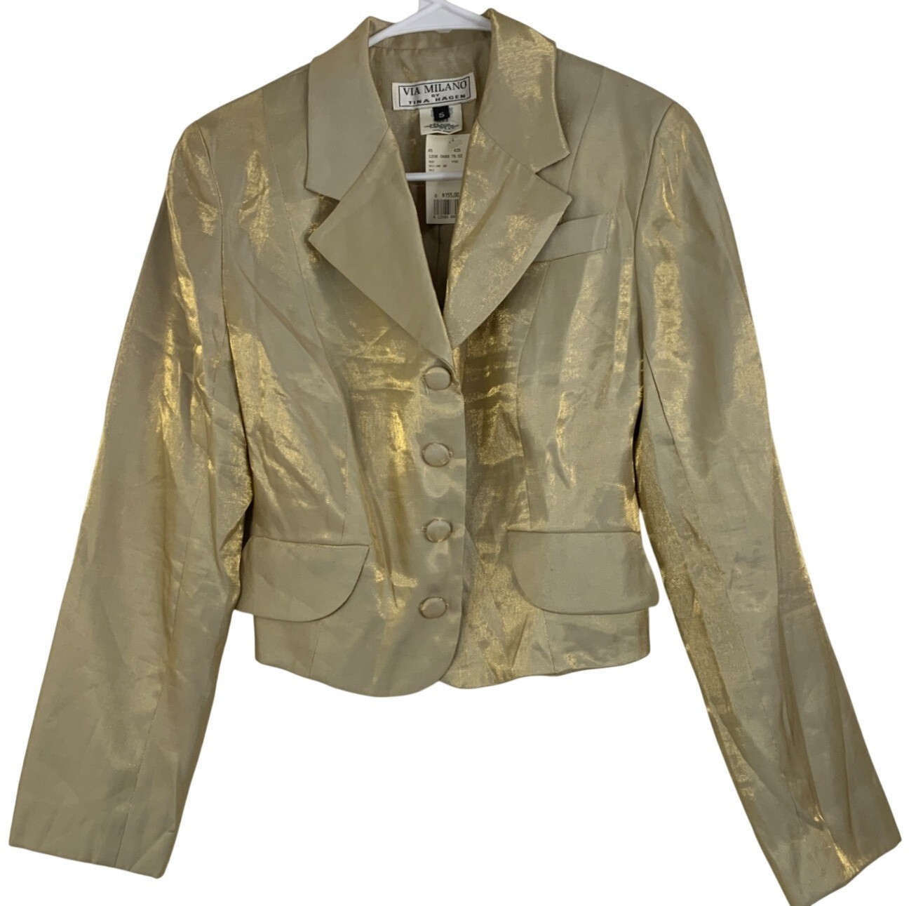 VTG Via Milano Gold Shimmer Crop Blazer By Tina Hagen Size S RY10368 NWT