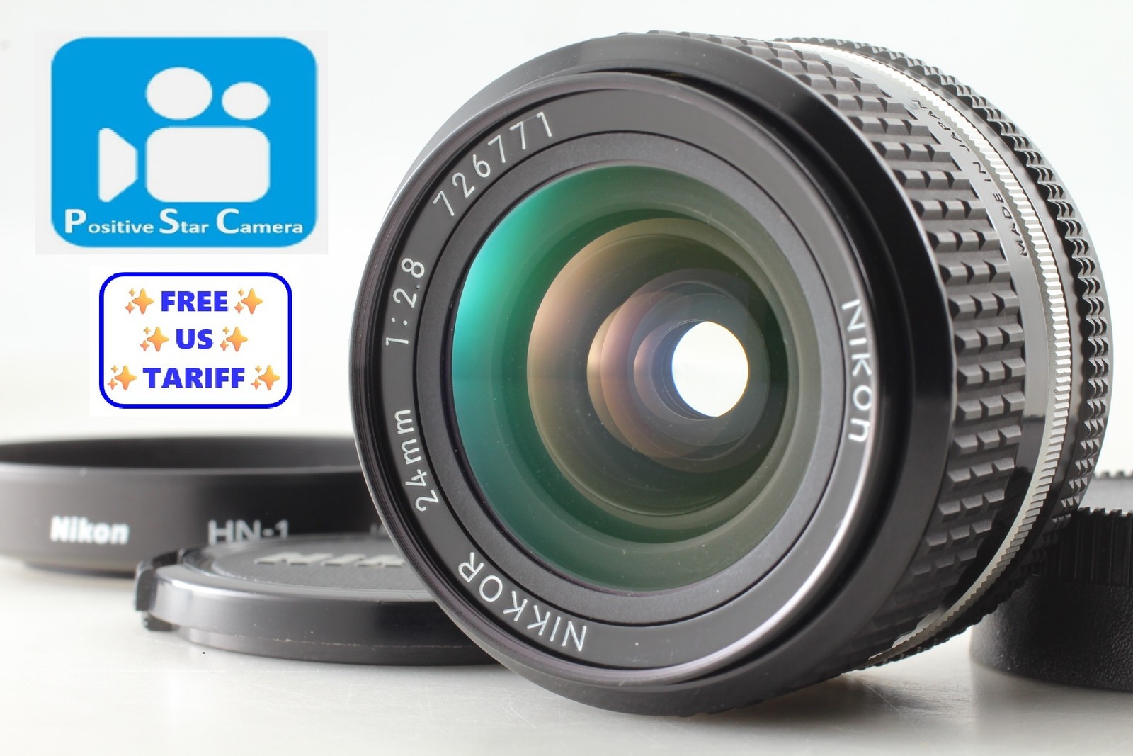 w/ HN-1 Hood🎦👀✨N MINT✨ Nikon Ai-s AIS Nikkor 24mm f2.8 Wide Angle JAPAN