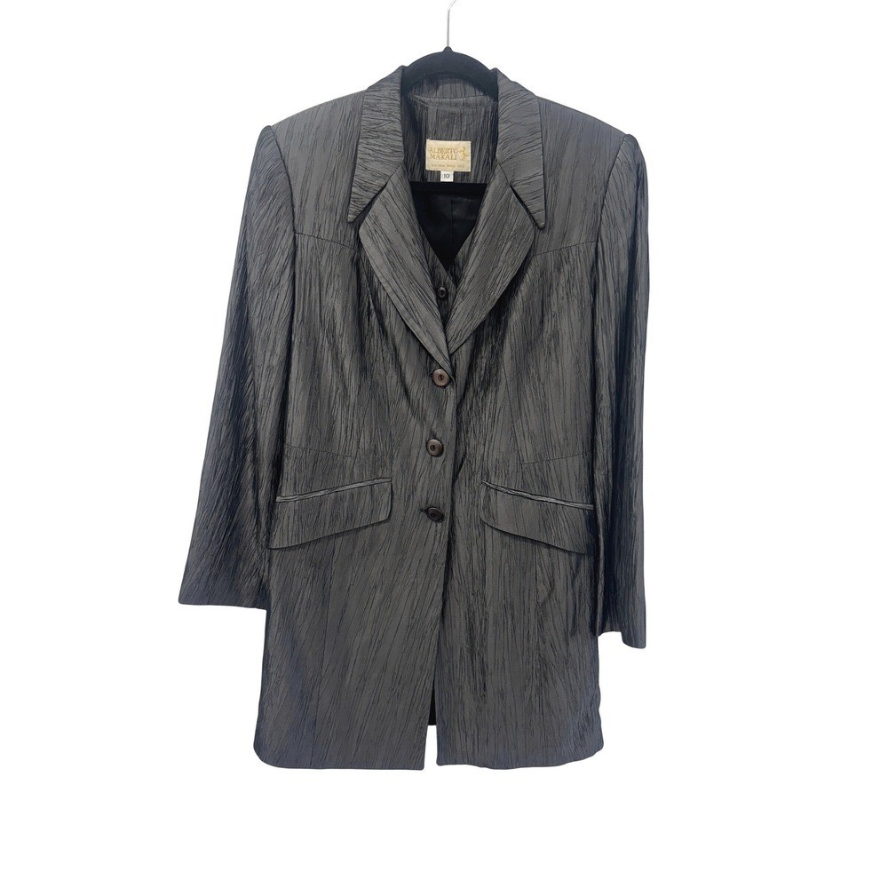 Alberto Makali Charcoal Crinkle Long Jacket & Vest 2-Piece Set Vintage Academia