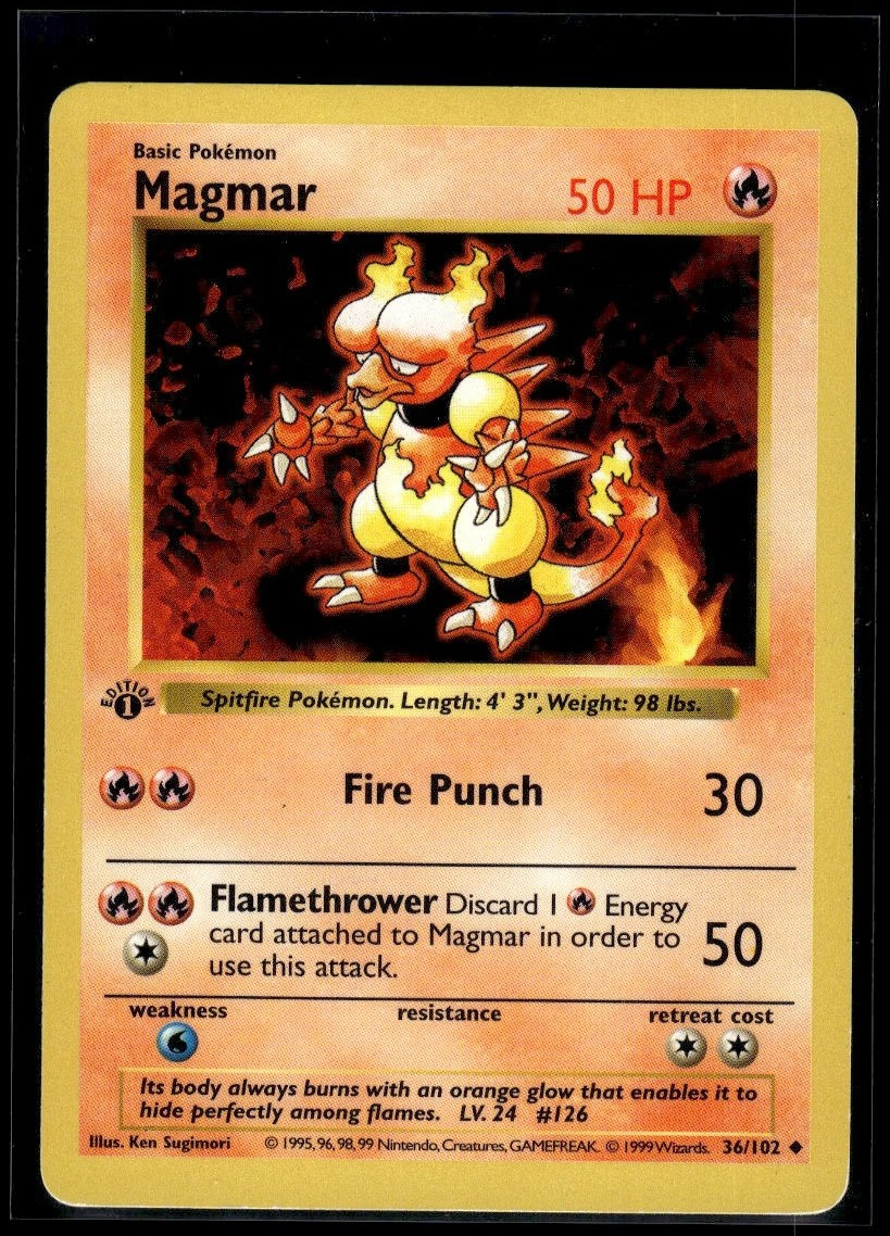 Pokemon Magmar EN 1st Edition Shadowless 36 Base Uncommon Pokemon Magmar EN 1st Edition Shadowless 36 Base Uncommon