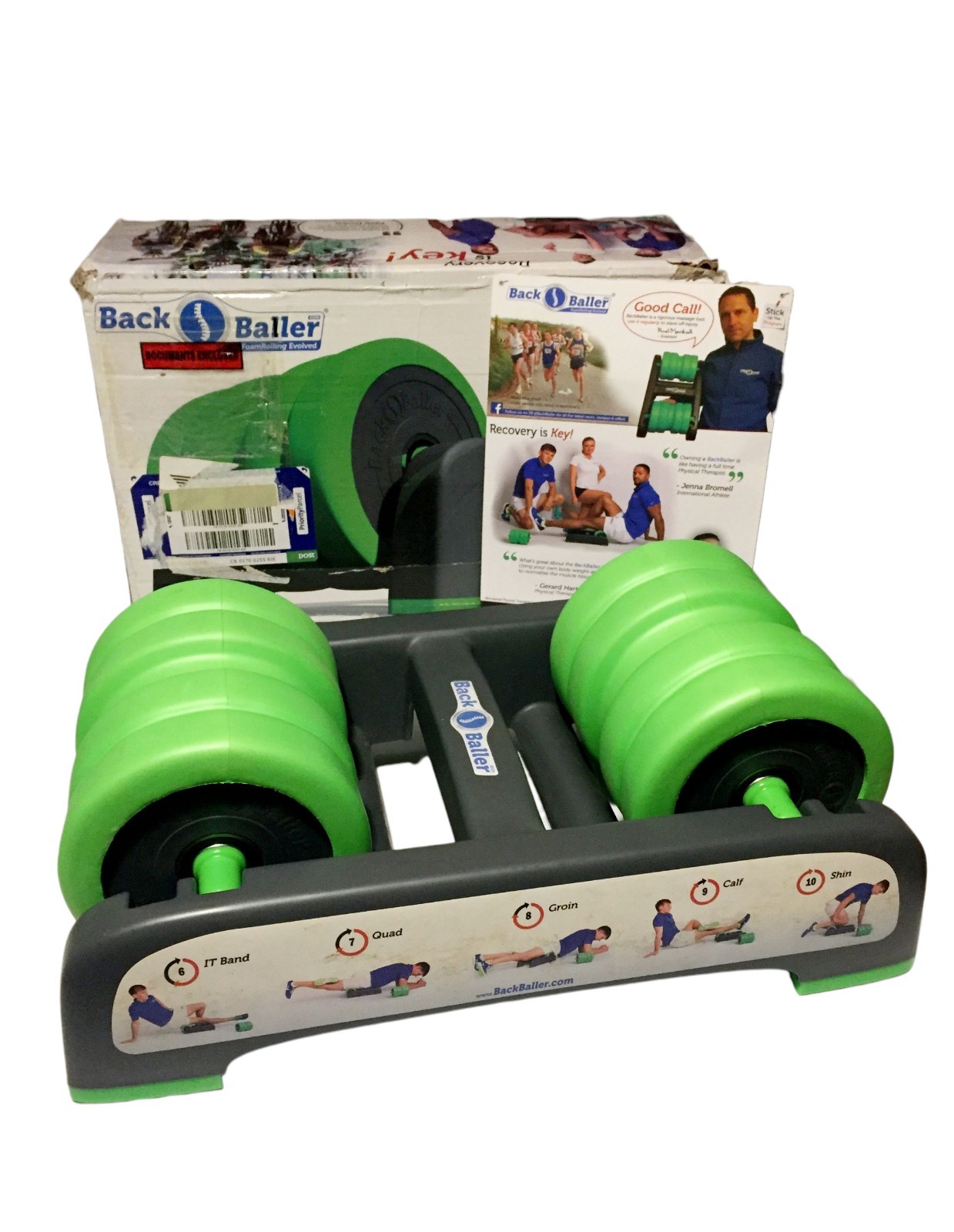 BackBaller Dual Mounted EVA Ridged Rolling Foam Back Muscle Roller Recovery