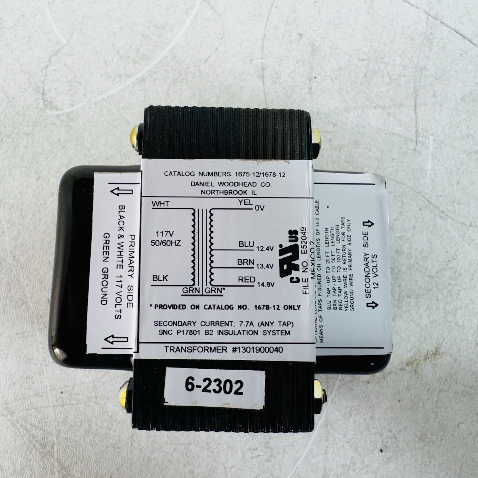 DANIEL WOODHEAD 1675-12 / 1678-12 Low Voltage Transformer 50/60Hz CAT: 1678-12