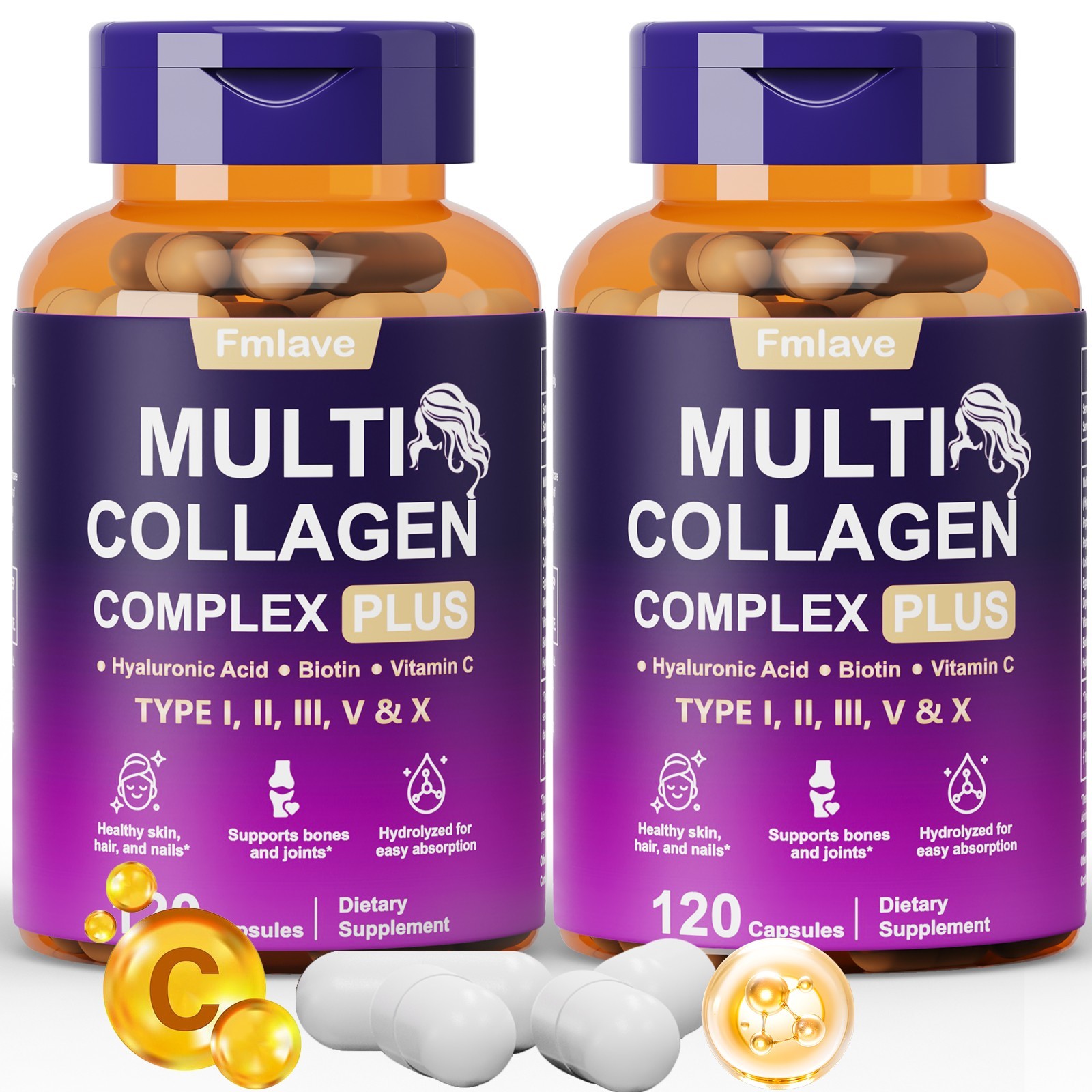 2x Multi-Collagen Peptides Complex With Biotin Vitamin C & Hyaluronic Acid 240ct