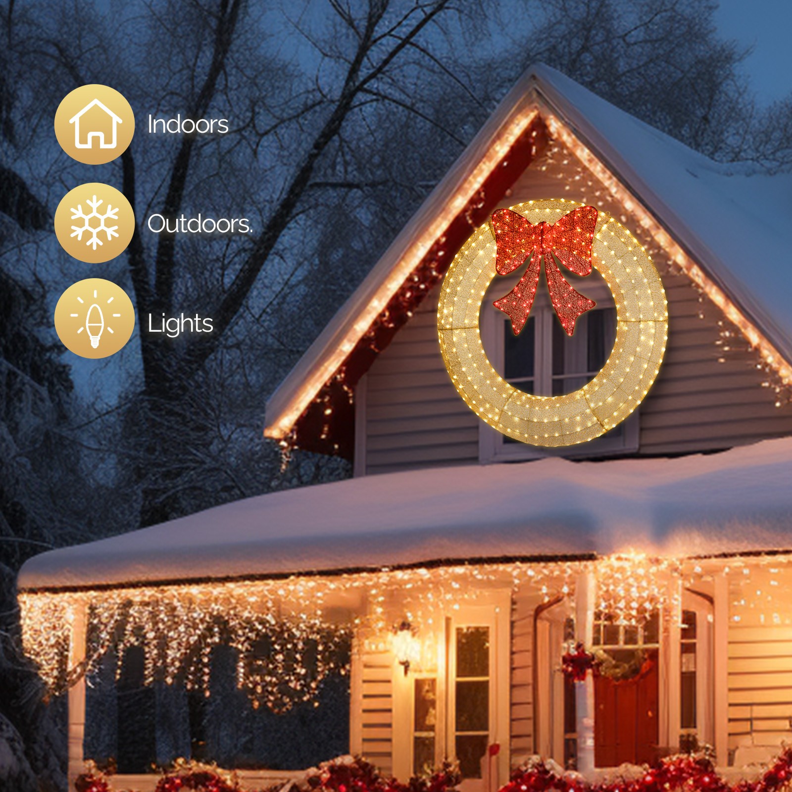 60inch Pre-Lit Christmas Wreath Garlands Decoration for Outdoor Home Garden 2026