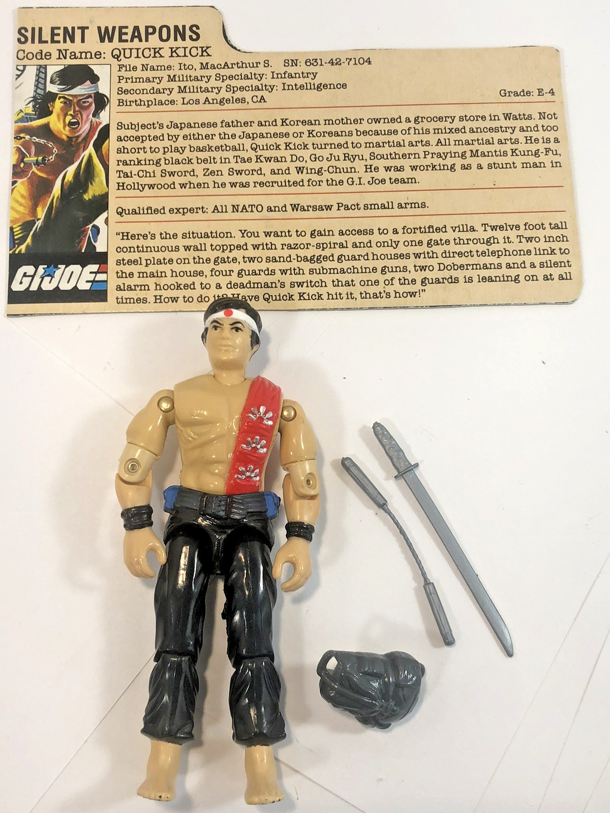 VINTAGE GI JOE ARAH MINTY QUICK KICK 1985 COMPLETE WITH CARD HASBRO