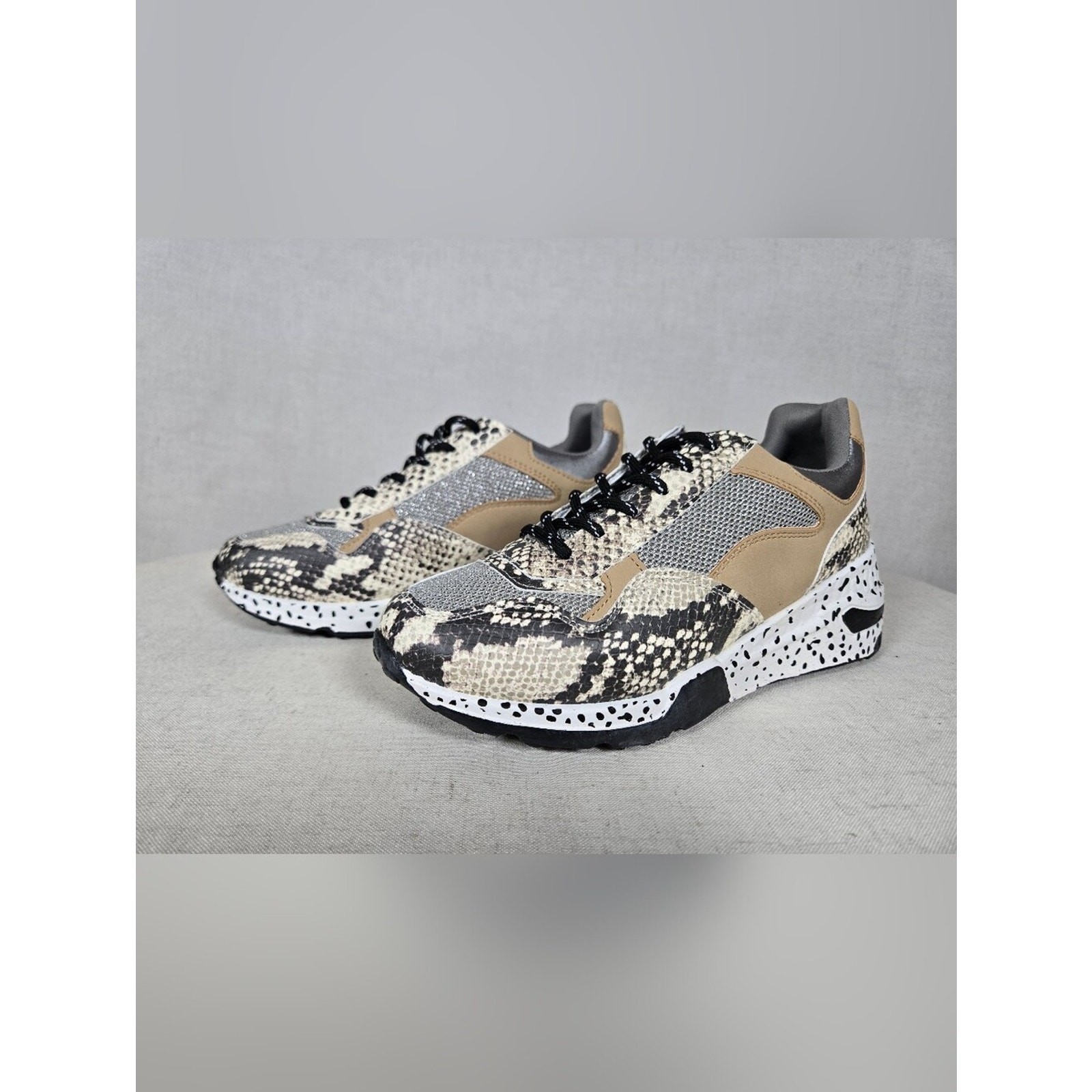 Snake Print Steve Madden Sneakers in Beige and Black- Women