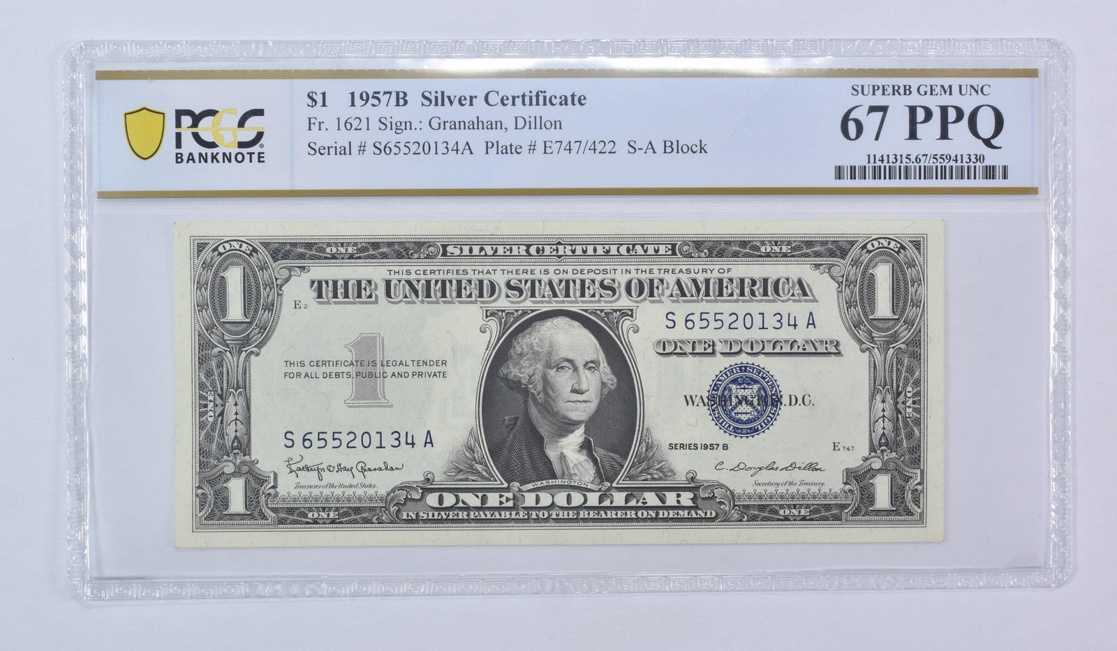 1957 B $1 Silver Certificate Fr#1621 Superb Gem Unc 67 PPQ PCGS