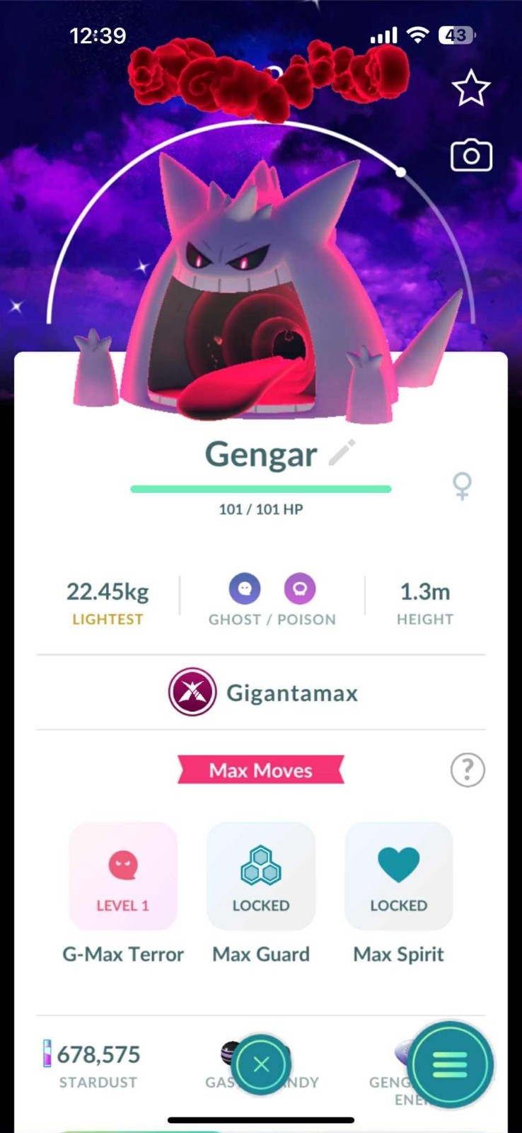 Pokémon Go - Shiny Gigantamax Gengar Dark Skies Background ✨ Mini PTC or TRADE