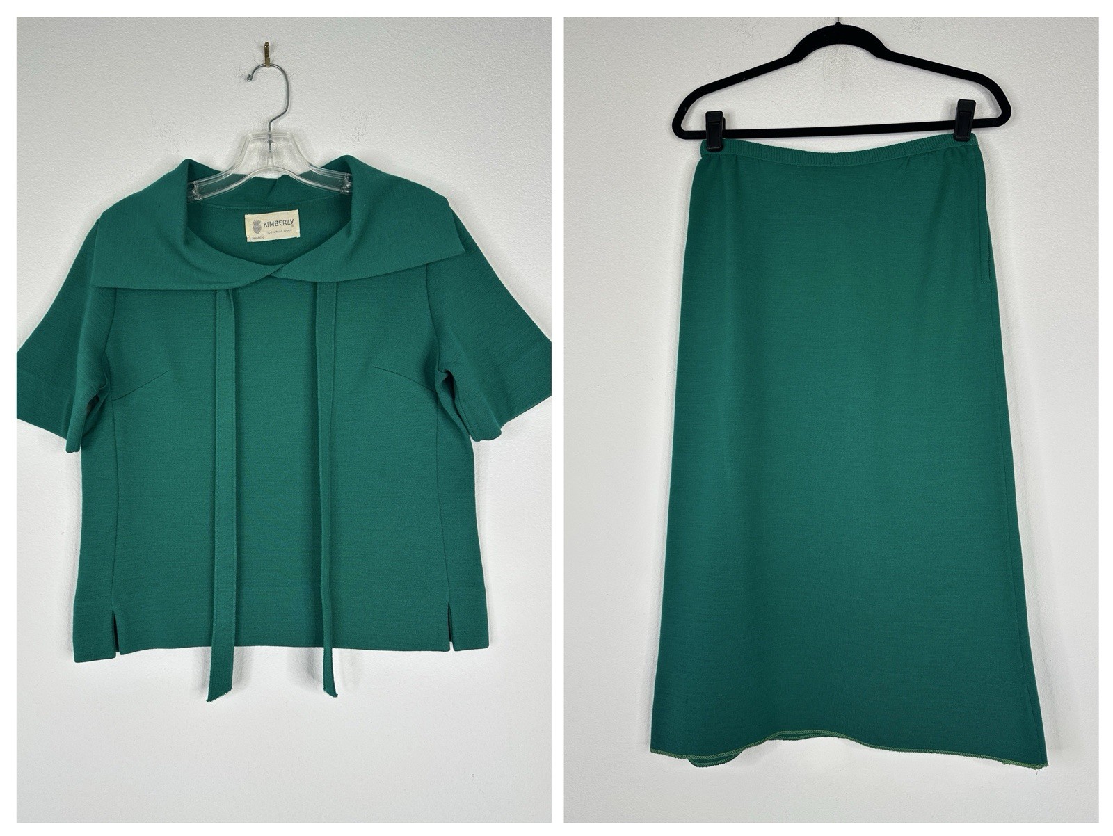 Vintage 1960s Kimberly Made in Italy Green Wool Knit Top & Skirt Set Size 12 Vintage 1960s Kimberly Made in Italy Green Wool Knit Top & Skirt Set Size 12