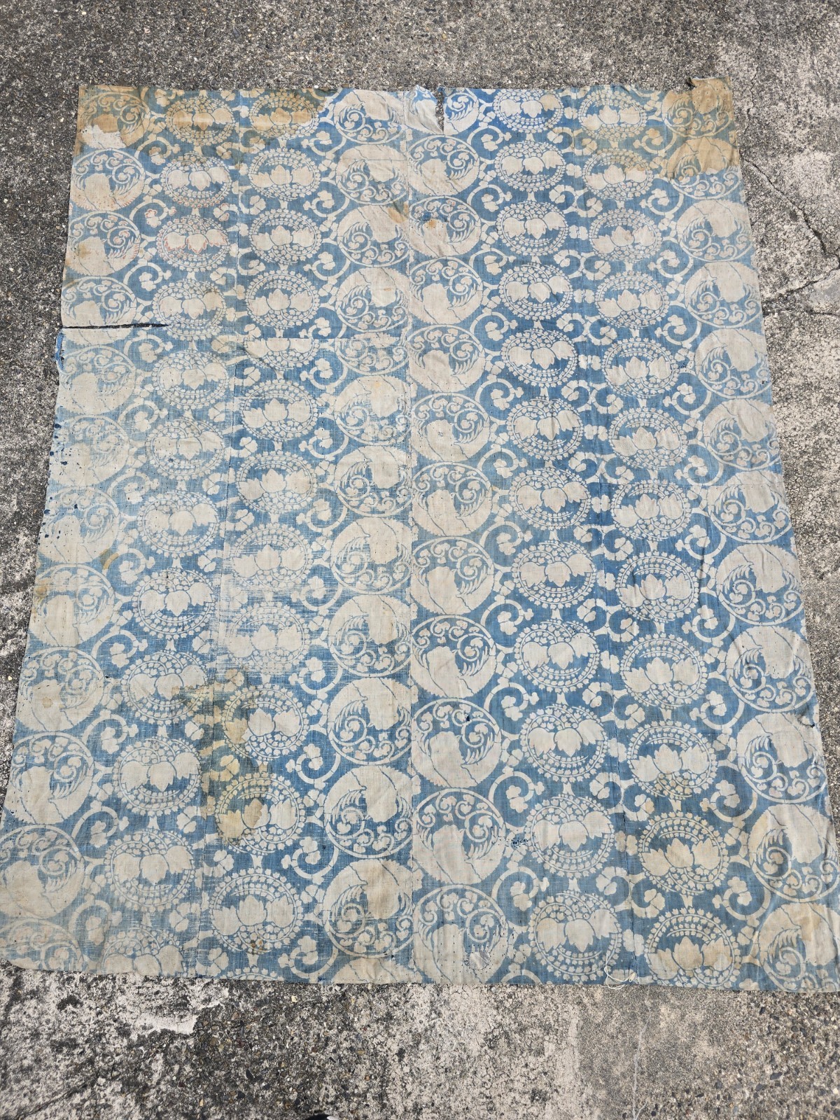 1900s, Vintage Japanese Kimono Fabric Indigo Blue, BORO,襤褸,浅葱色,162cm×128cm