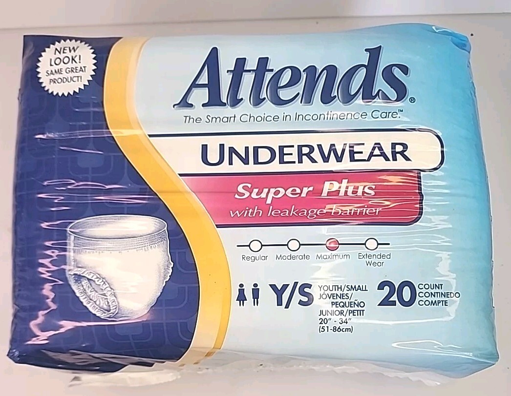 4 packages Attends Underwear Diaper Size YS (20) Count 20 - 34\ 4 packages Attends Underwear Diaper Size YS (20) Count 20 - 34\