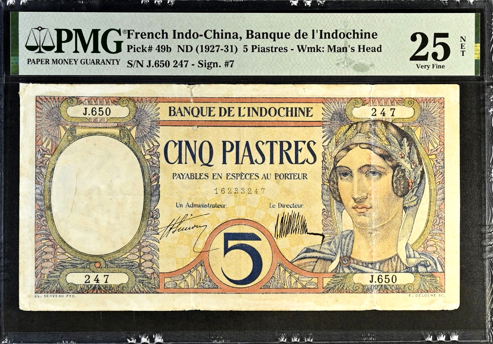 1926-1931 French Indo China 5 Piastres *** Rare