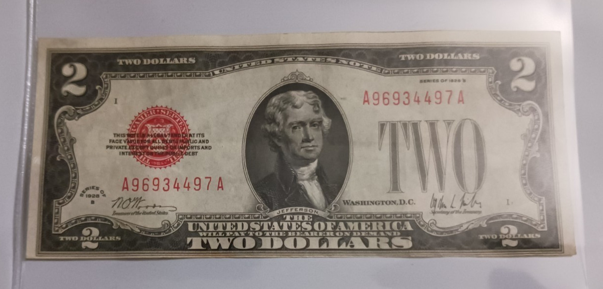 1928 B $2 Legal Tender FR 1503 Red Seal note light circulated
