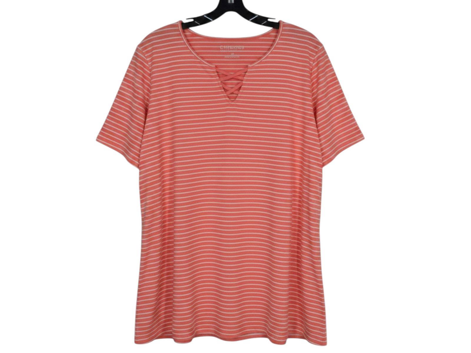 CATHERINES SUPREMA COLLECTION Coral Stripes CUT-OUT V-NECK Blouse/Top 3X 26/28W CATHERINES SUPREMA COLLECTION Coral Stripes CUT-OUT V-NECK Blouse/Top 3X 26/28W