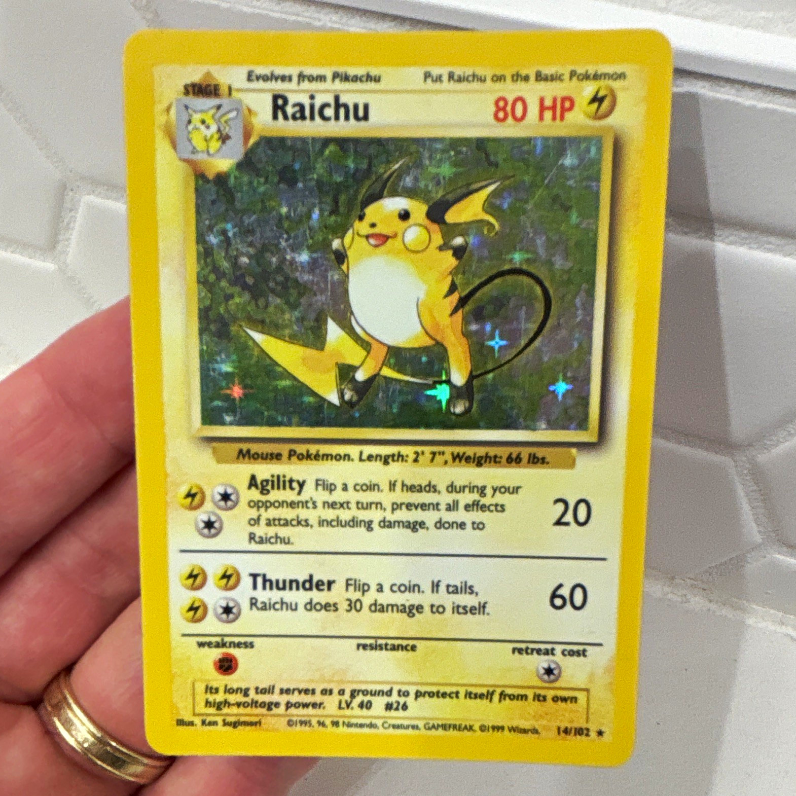 Wizards of the Coast Raichu Base Set 14/102 Holo Rare 1999 English 80 HP Wizards of the Coast Raichu Base Set 14/102 Holo Rare 1999 English 80 HP