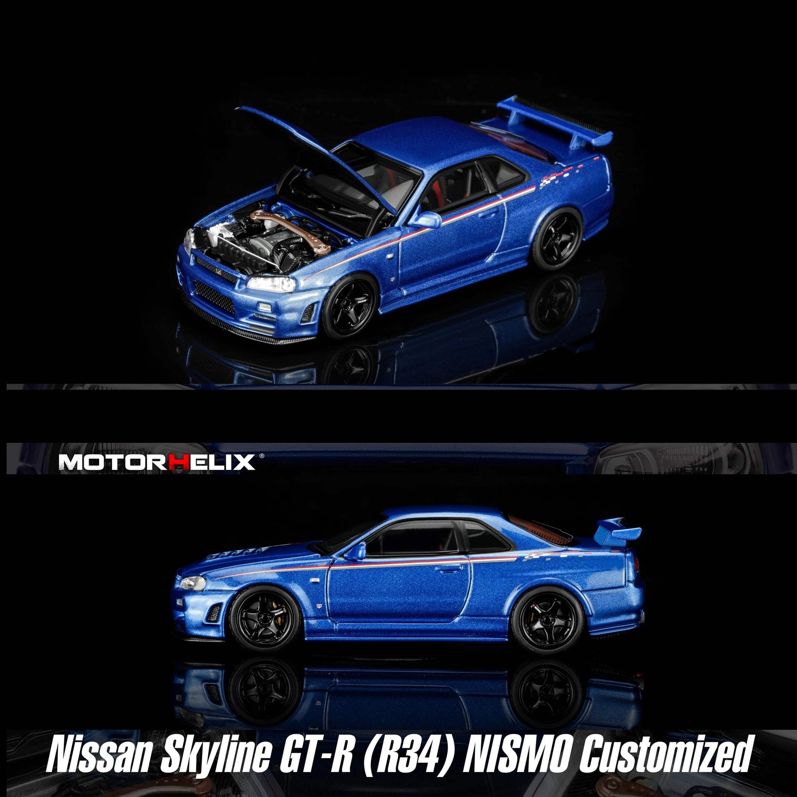 Motorhelix 1/64 Nissan GT-R (R34) NISMO Customized Bayside Blue